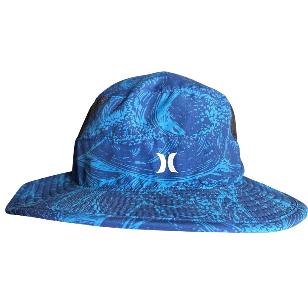 Hurley Mens Blue Wave Print Bucket Hat Mesh Breathable Sun Hat HNHM0035-SM